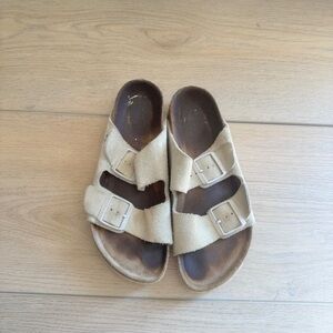 Birkenstock Arizona White Suede Double Strap Sandals Size 38 / US 7